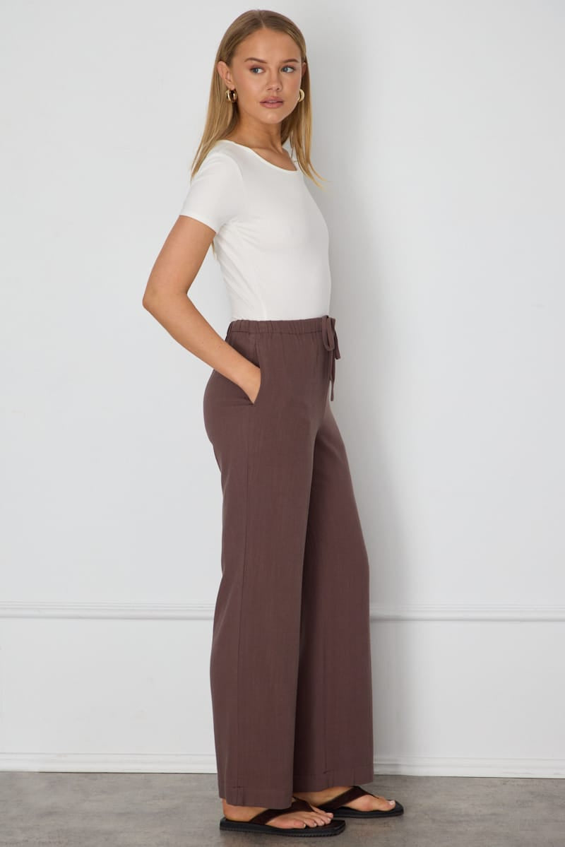 Brown Wide Leg Pants Elasticated Waist for Ally Fashion