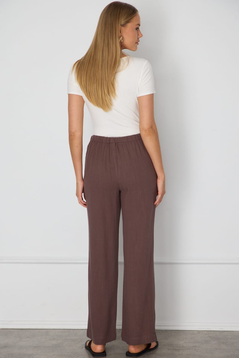 Brown Wide Leg Pants Elasticated Waist for Ally Fashion