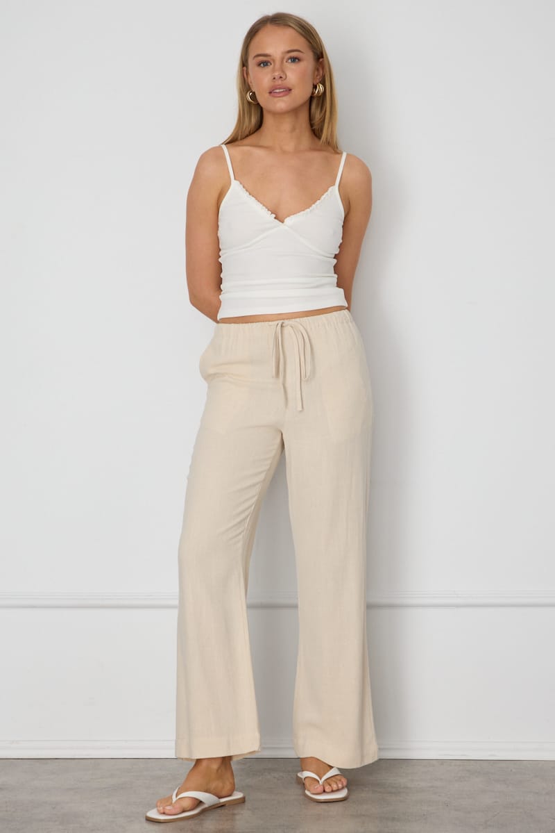 Beige Wide Leg Pants Elasticated Waist for Ally Fashion