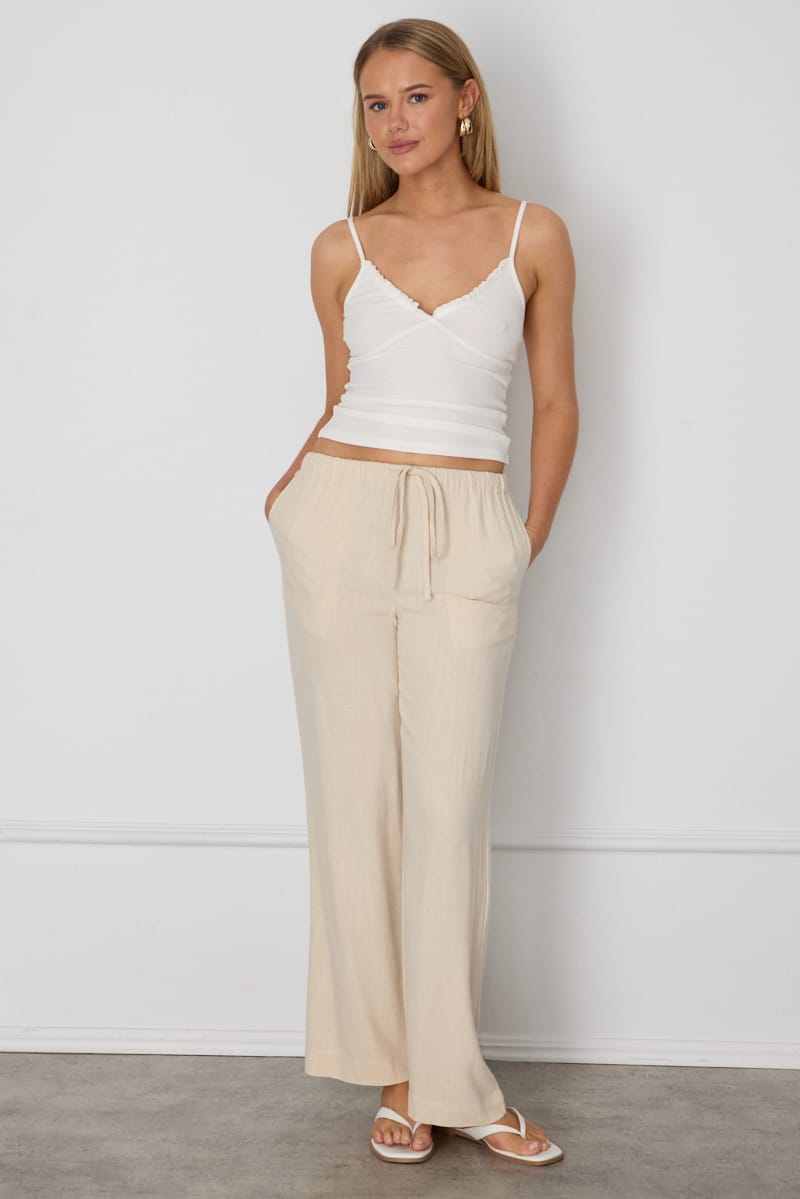 Beige Wide Leg Pants Elasticated Waist for Ally Fashion