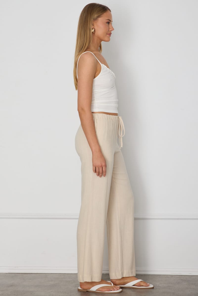 Beige Wide Leg Pants Elasticated Waist for Ally Fashion