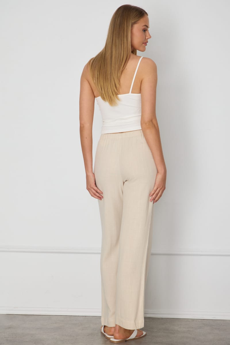 Beige Wide Leg Pants Elasticated Waist for Ally Fashion