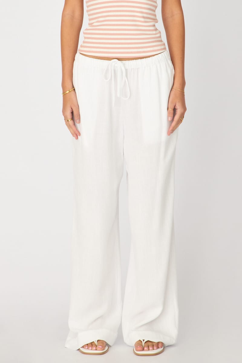 White Wide Leg Pants Elasticated Waist for Ally Fashion