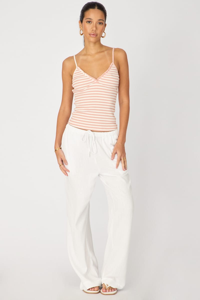 White Wide Leg Pants Elasticated Waist for Ally Fashion