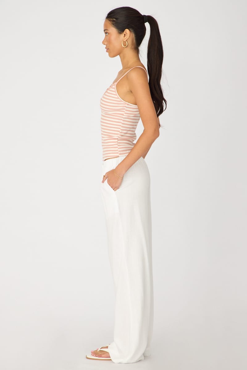 White Wide Leg Pants Elasticated Waist for Ally Fashion
