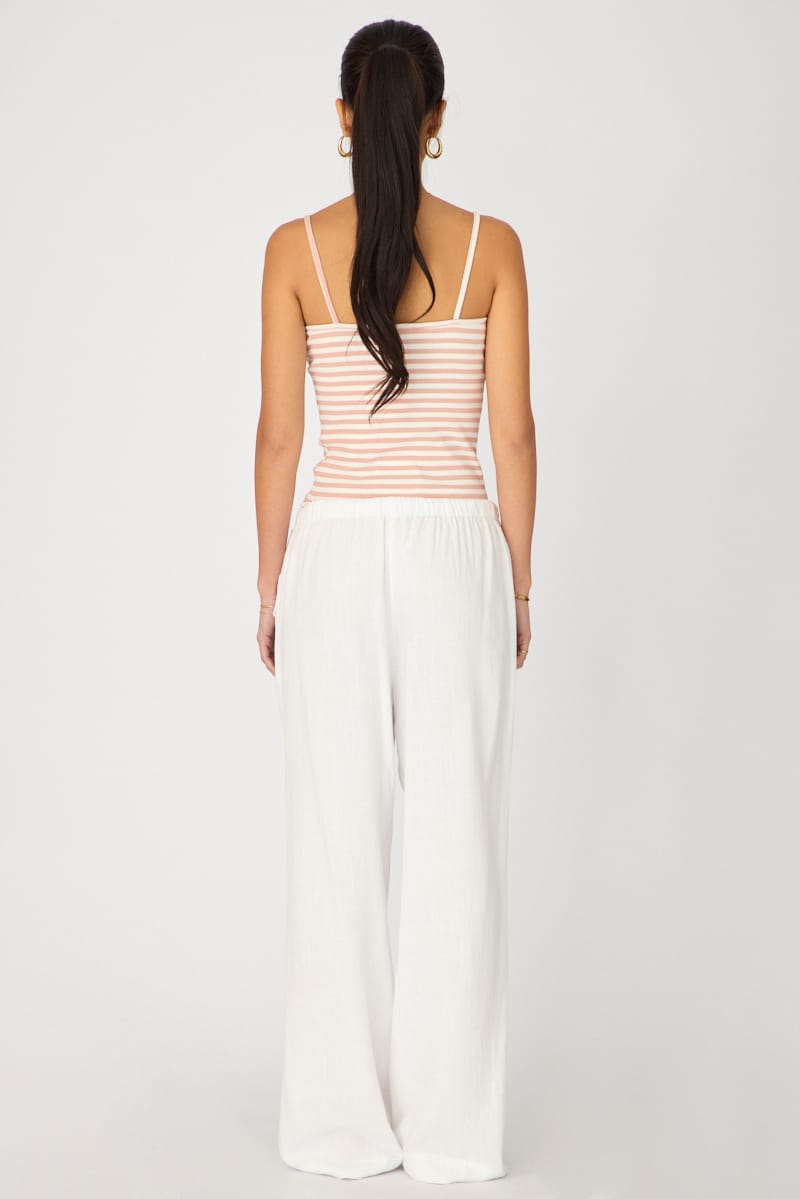 White Wide Leg Pants Elasticated Waist for Ally Fashion
