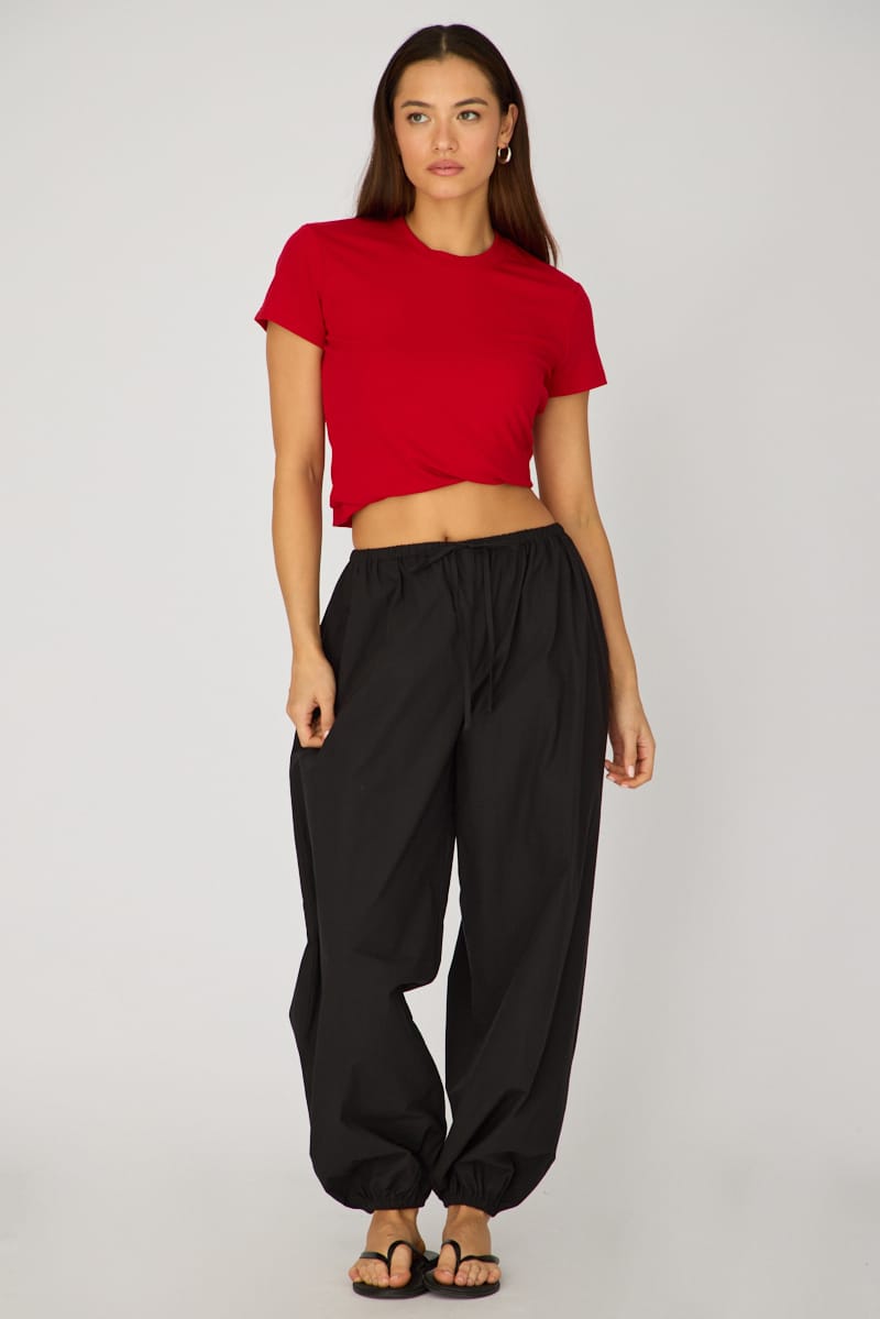 Black Balloon Leg Pants Mid Rise for Ally Fashion