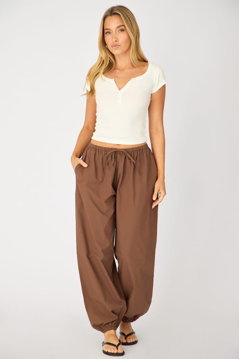 Brown Balloon Leg Pants Mid Rise for Ally Fashion
