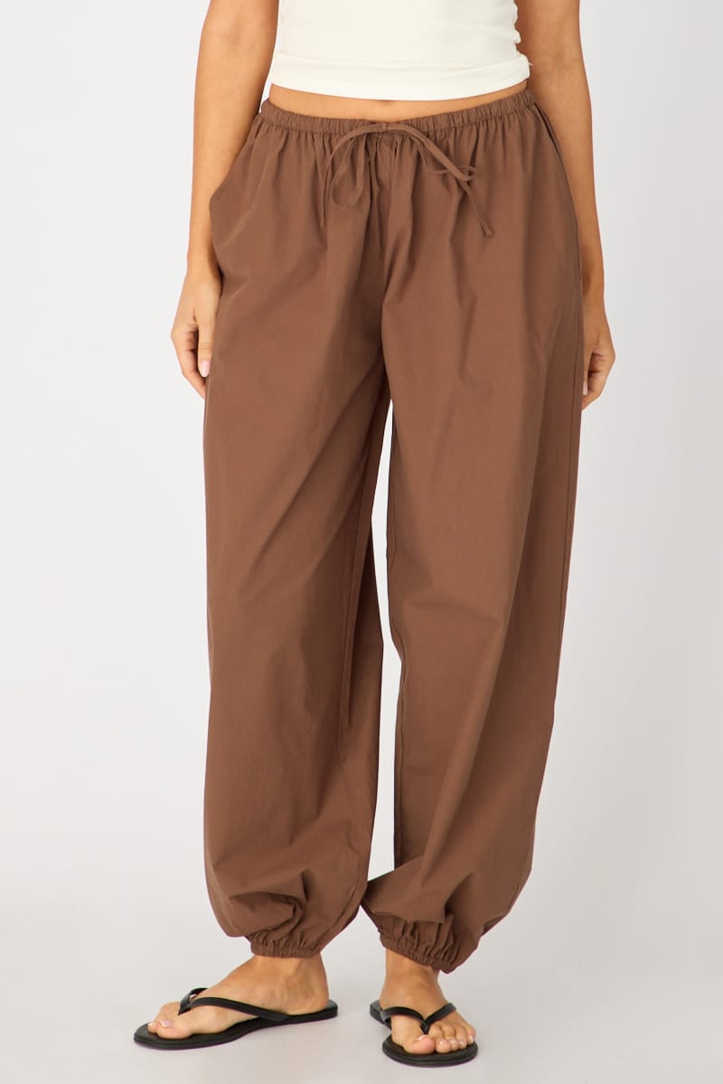 Brown Balloon Leg Pants Mid Rise for Ally Fashion
