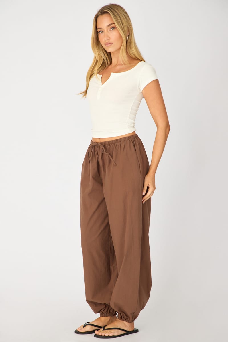 Brown Balloon Leg Pants Mid Rise for Ally Fashion