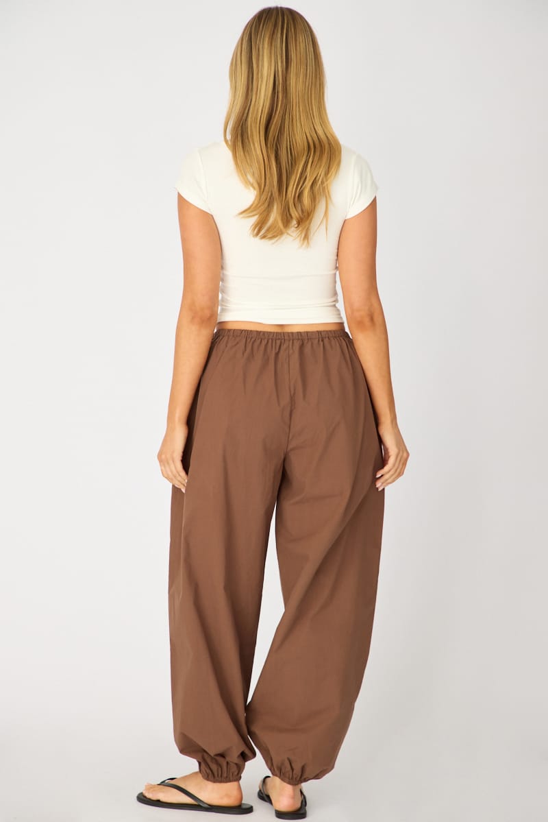 Brown Balloon Leg Pants Mid Rise for Ally Fashion