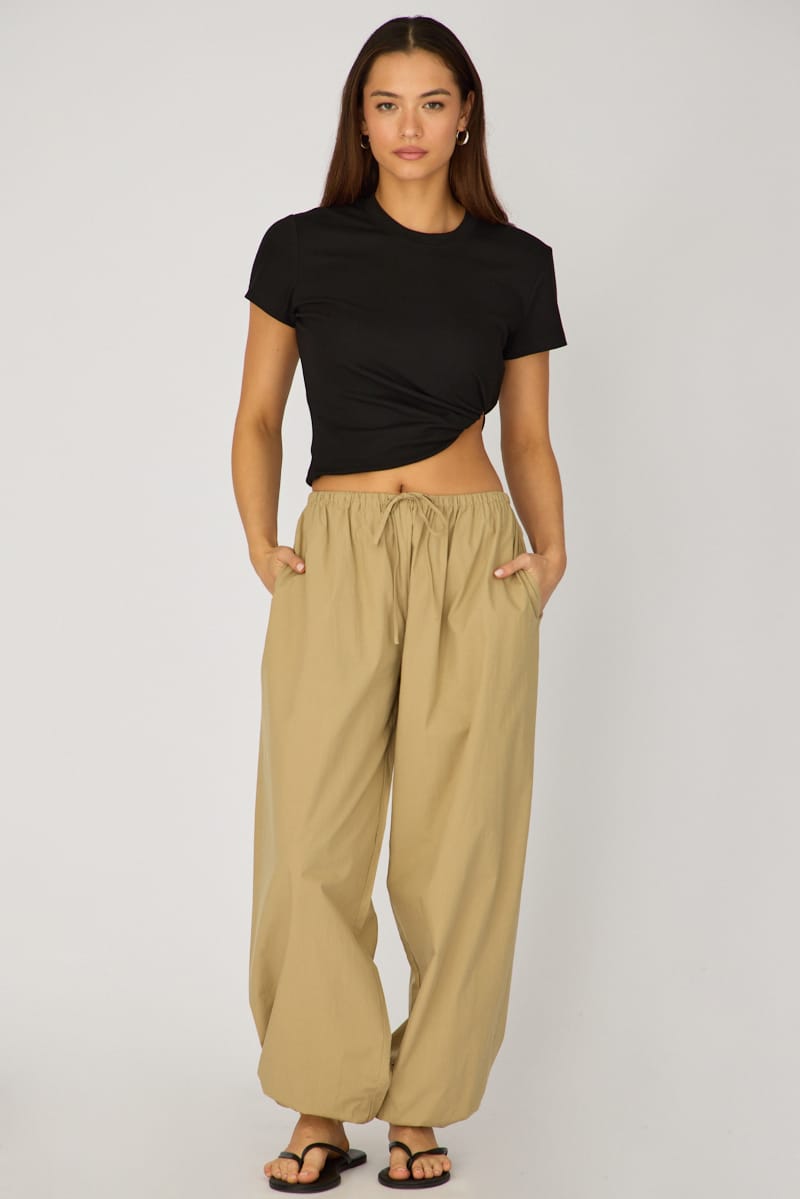 Beige Balloon Leg Pants Mid Rise for Ally Fashion