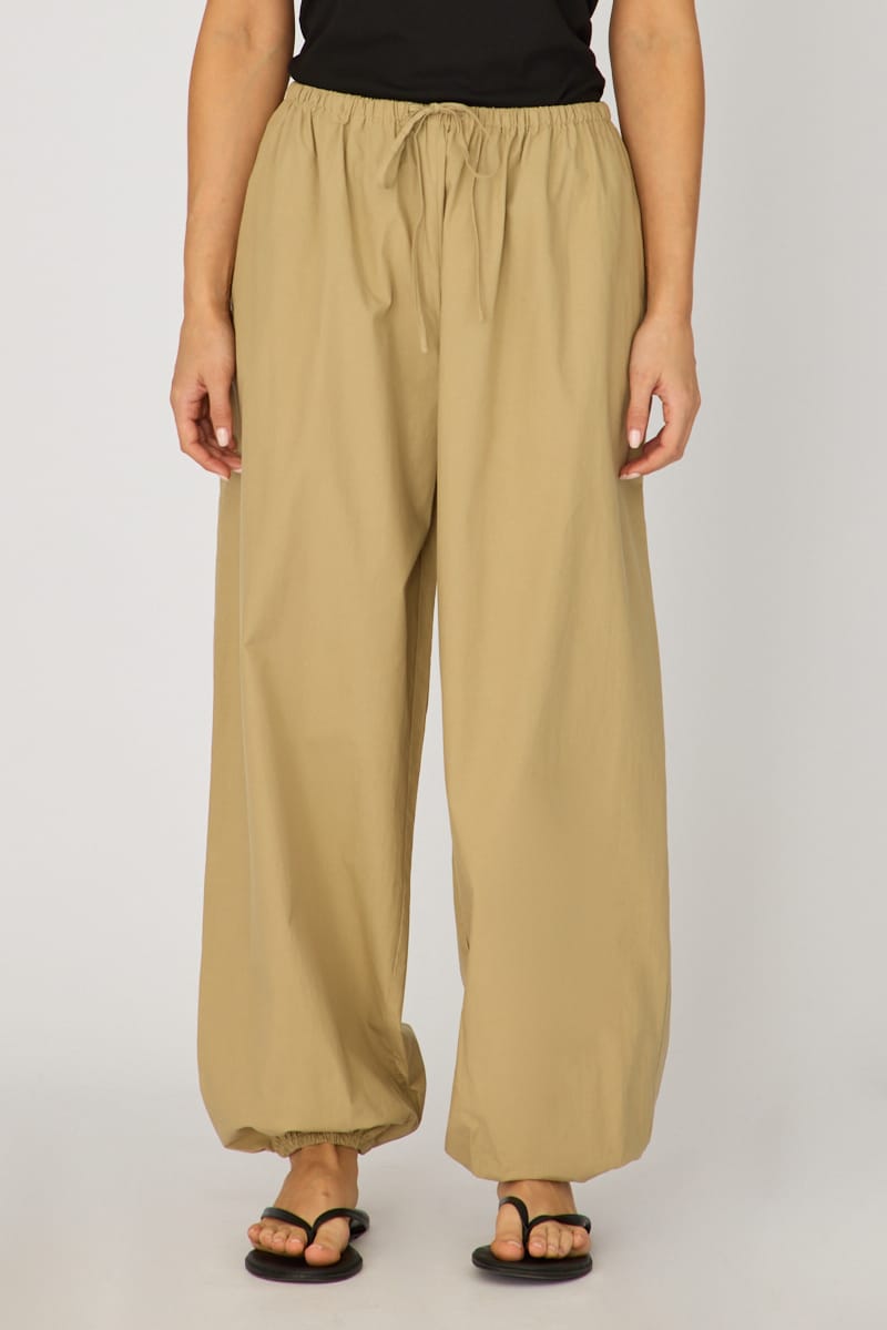 Beige Balloon Leg Pants Mid Rise for Ally Fashion