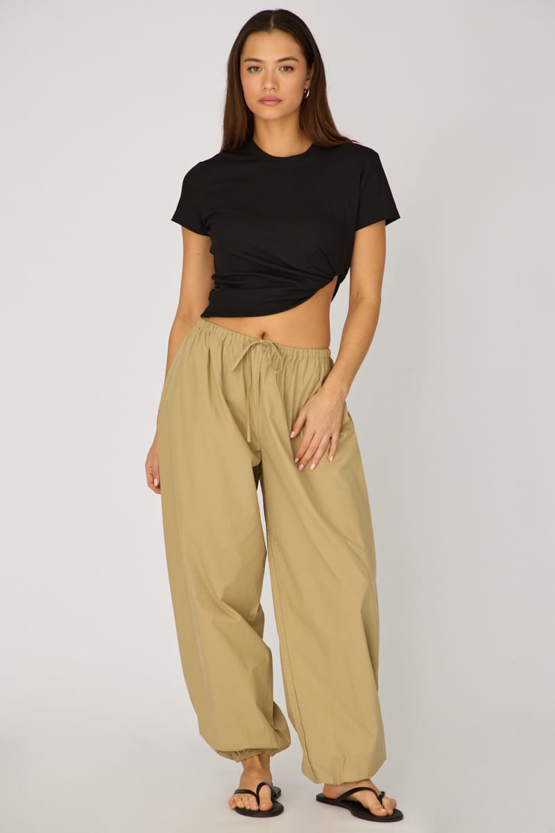 Beige Balloon Leg Pants Mid Rise for Ally Fashion