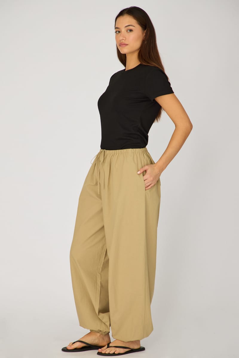 Beige Balloon Leg Pants Mid Rise for Ally Fashion
