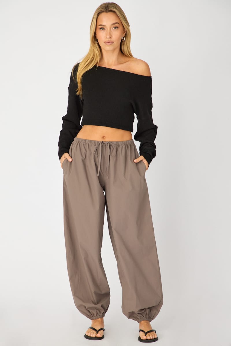 Grey Balloon Leg Pants Mid Rise for Ally Fashion