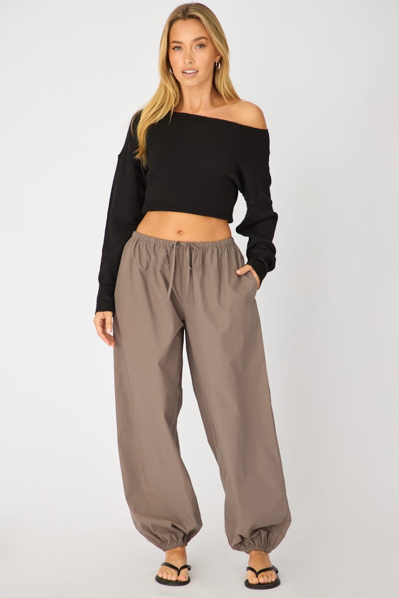 Grey Balloon Leg Pants Mid Rise for Ally Fashion