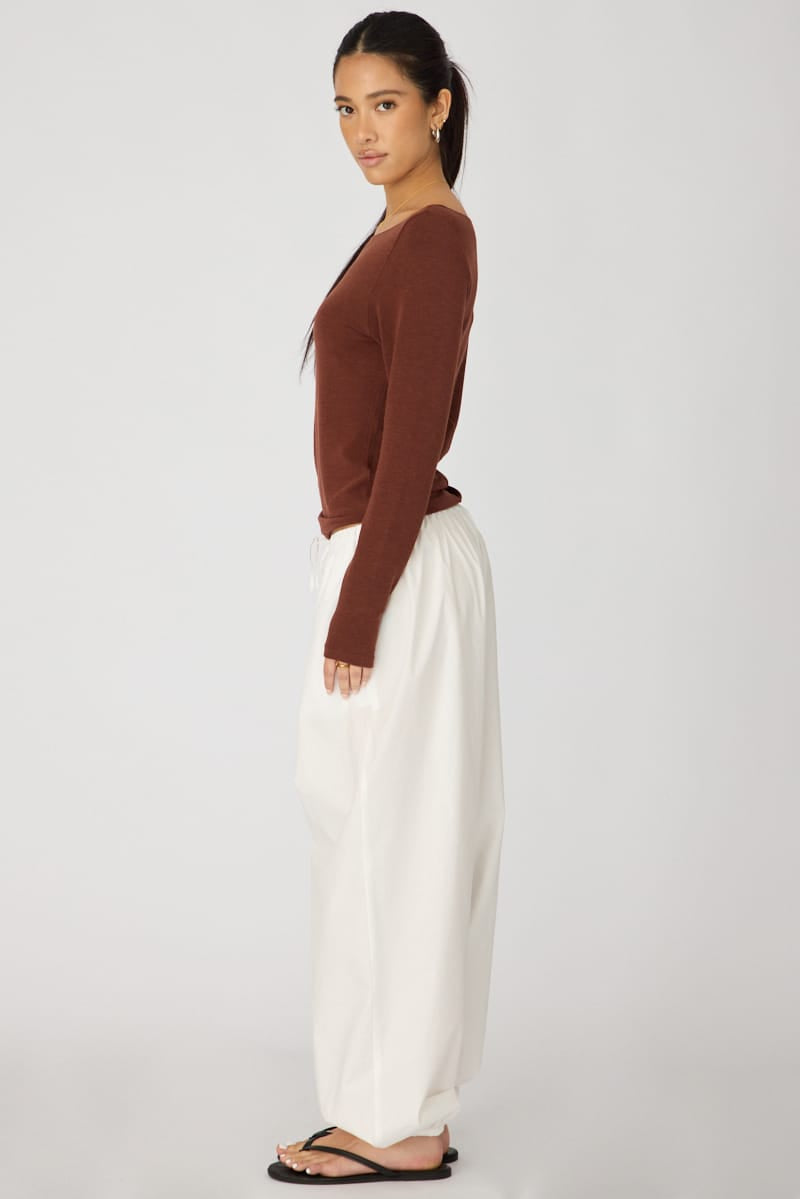 White Balloon Leg Pants Mid Rise for Ally Fashion