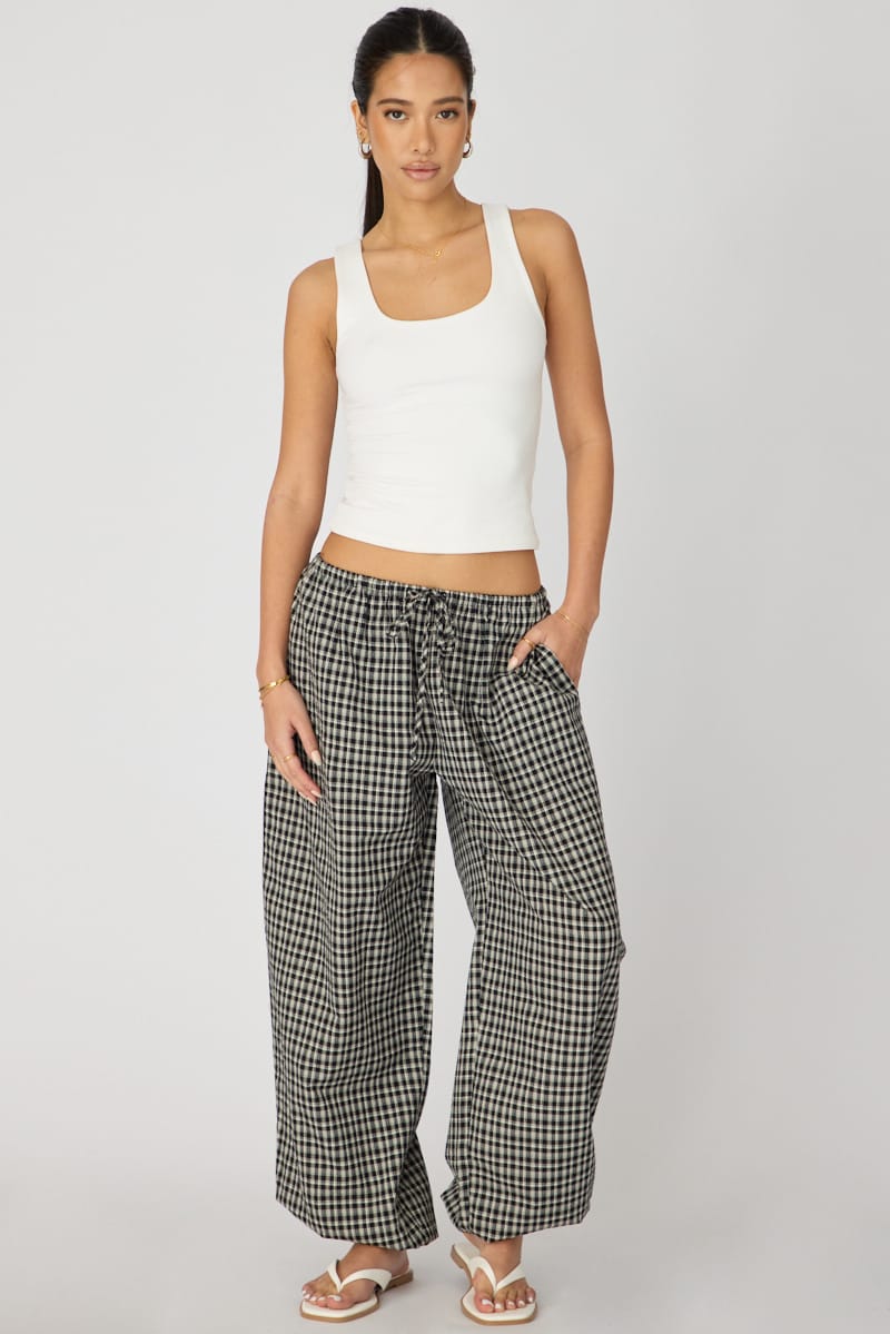 Black Check Balloon Leg Pants Mid Rise for Ally Fashion