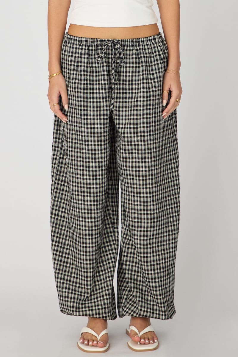 Black Check Balloon Leg Pants Mid Rise for Ally Fashion