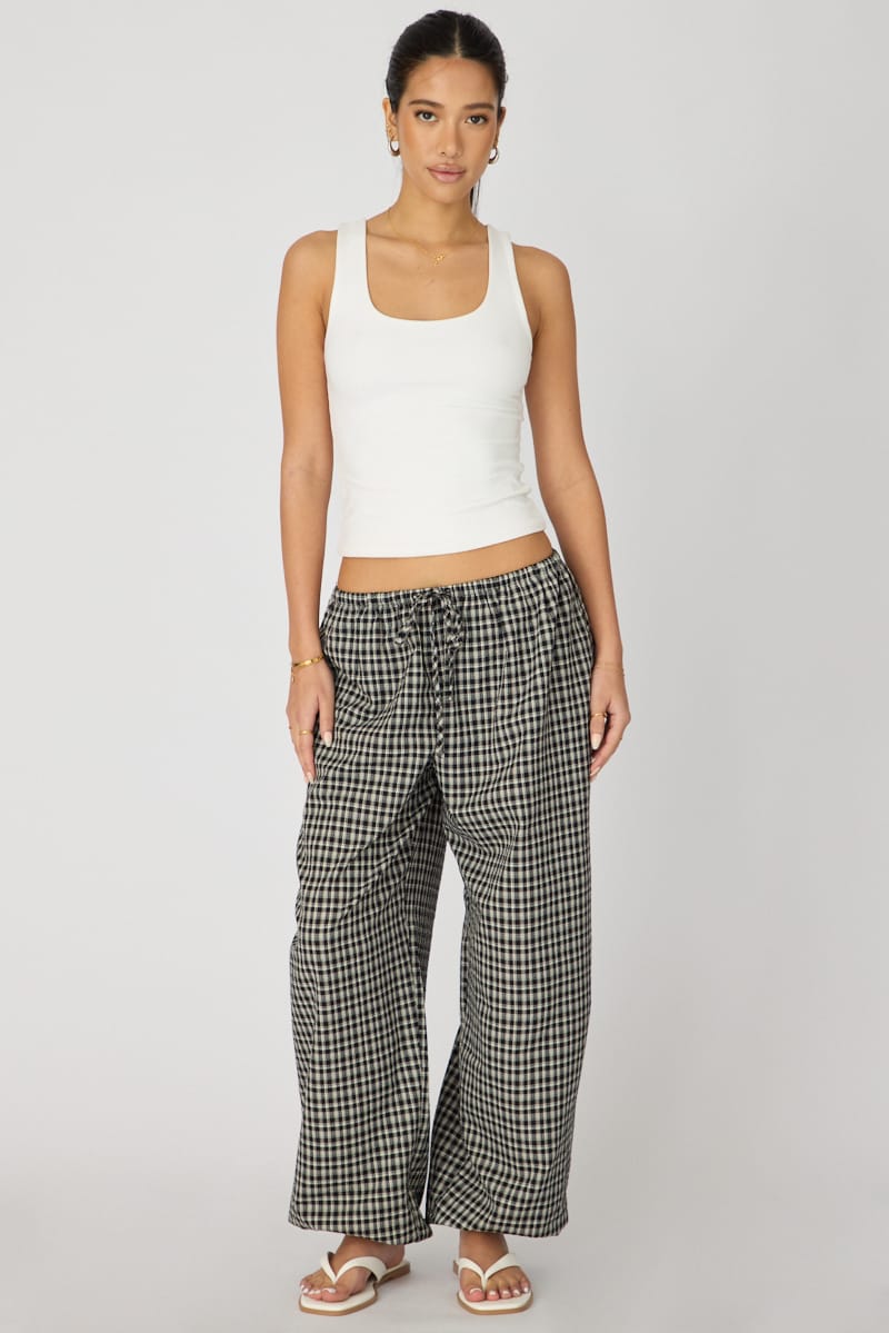 Black Check Balloon Leg Pants Mid Rise for Ally Fashion