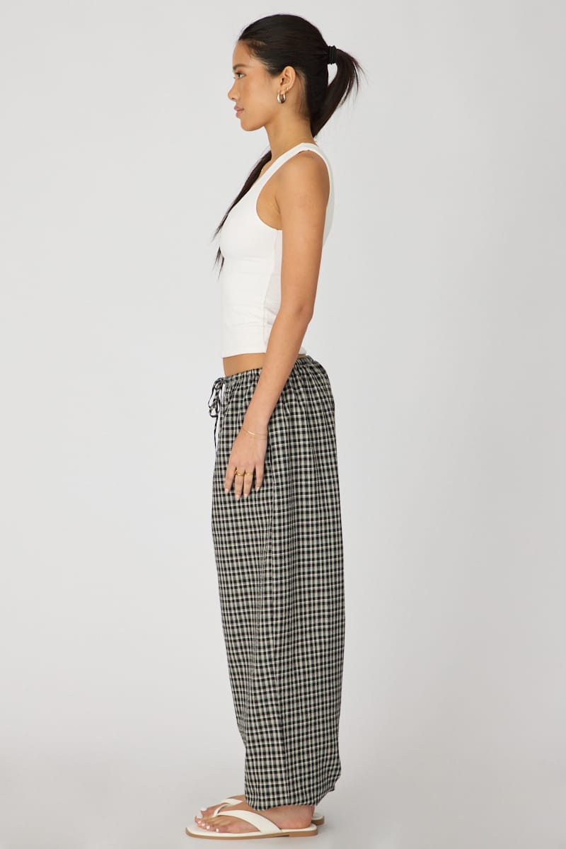 Black Check Balloon Leg Pants Mid Rise for Ally Fashion