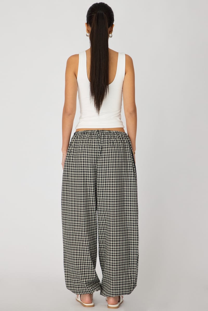 Black Check Balloon Leg Pants Mid Rise for Ally Fashion