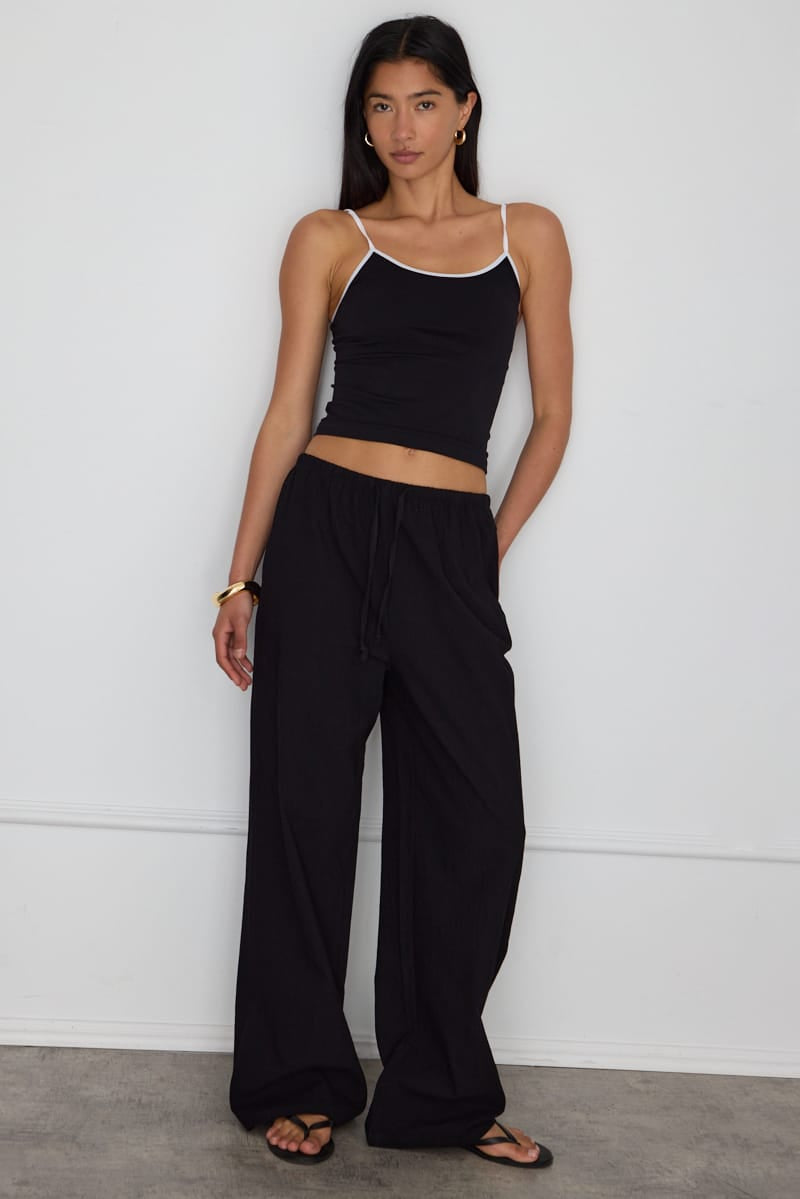 Black Wide Leg Pants Elasticated Waist for Ally Fashion