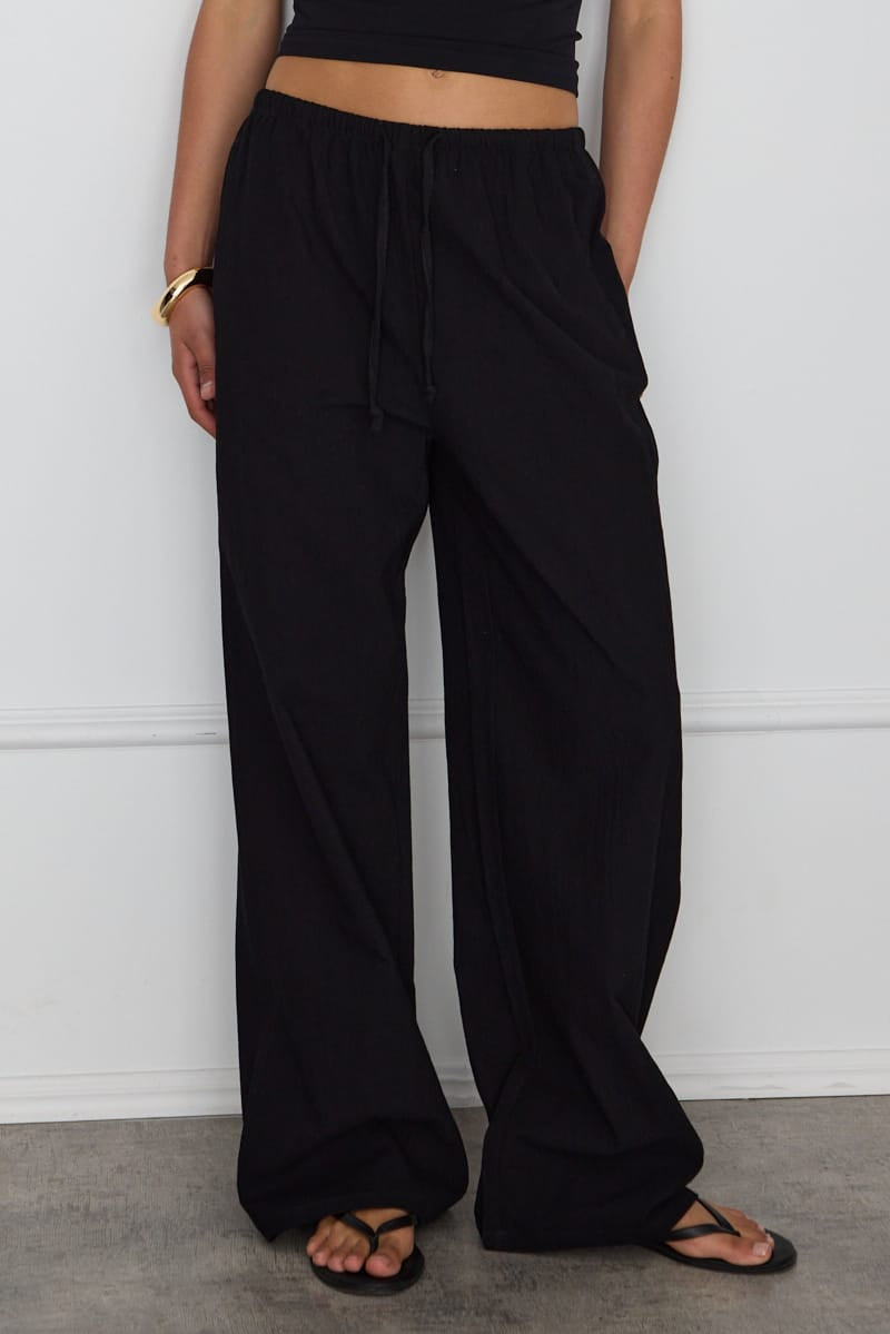 Black Wide Leg Pants Elasticated Waist for Ally Fashion