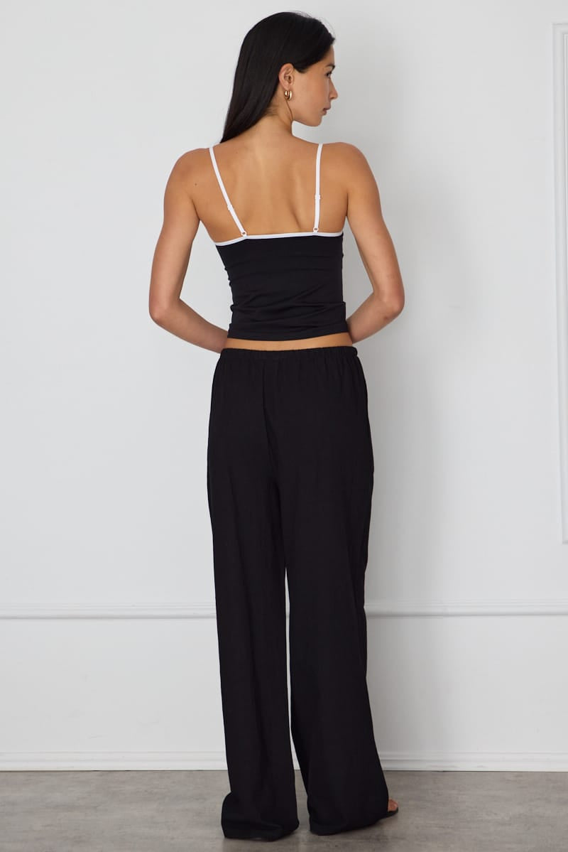 Black Wide Leg Pants Elasticated Waist for Ally Fashion