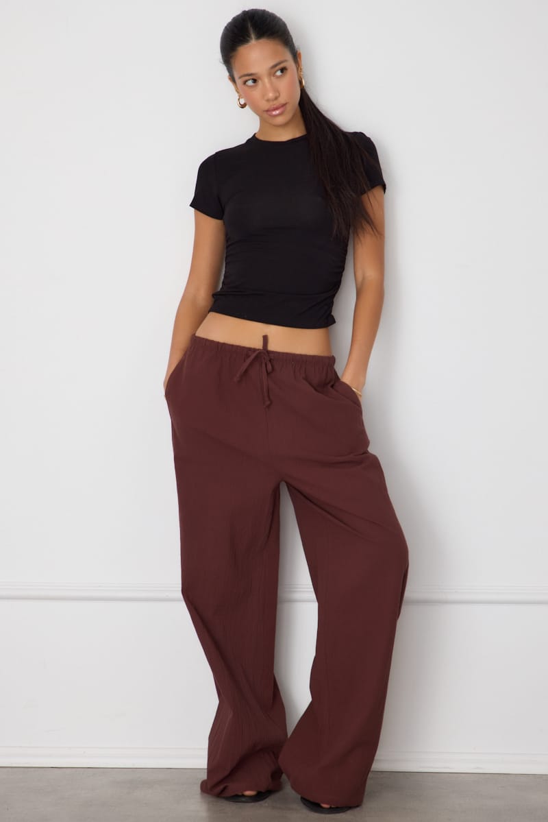 Brown Wide Leg Pants Elasticated Waist for Ally Fashion