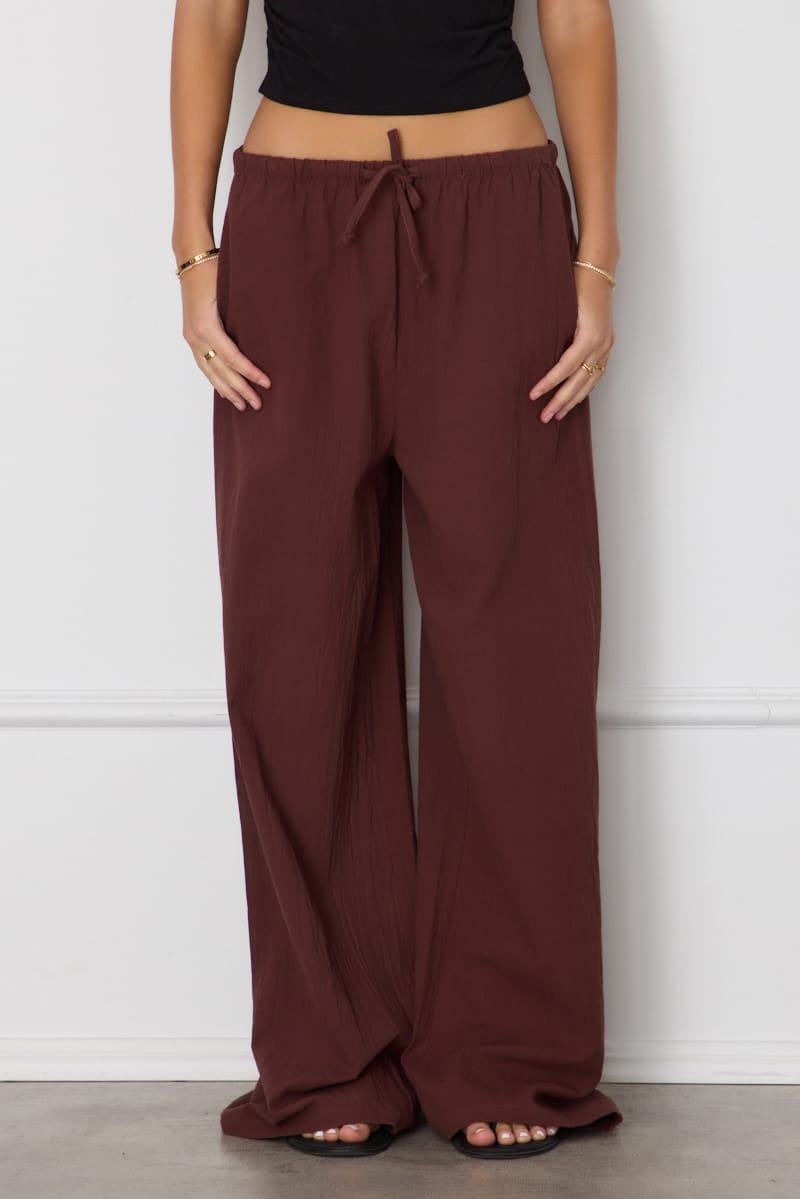 Brown Wide Leg Pants Elasticated Waist for Ally Fashion