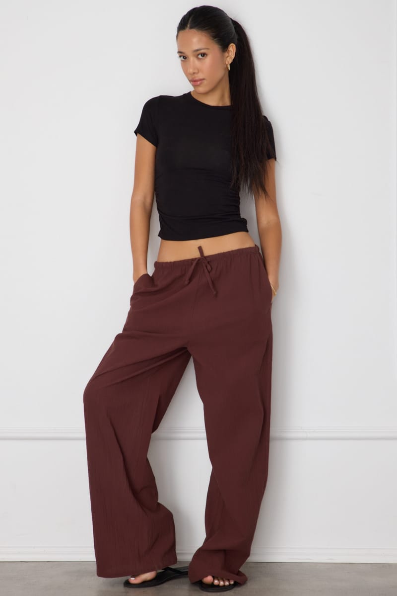 Brown Wide Leg Pants Elasticated Waist for Ally Fashion