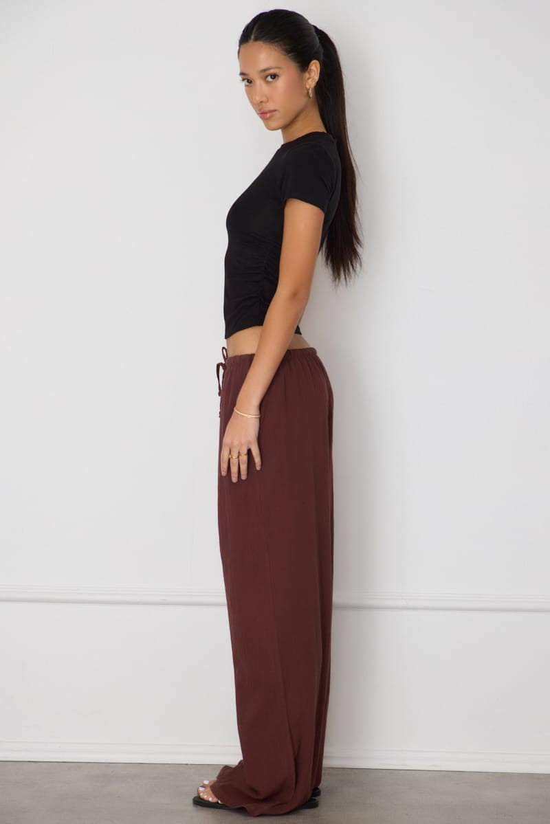 Brown Wide Leg Pants Elasticated Waist for Ally Fashion