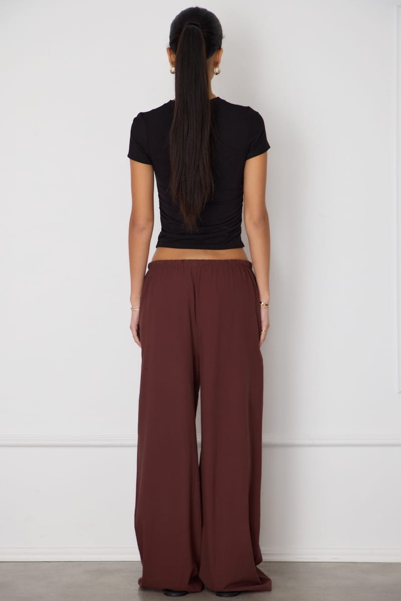 Brown Wide Leg Pants Elasticated Waist for Ally Fashion