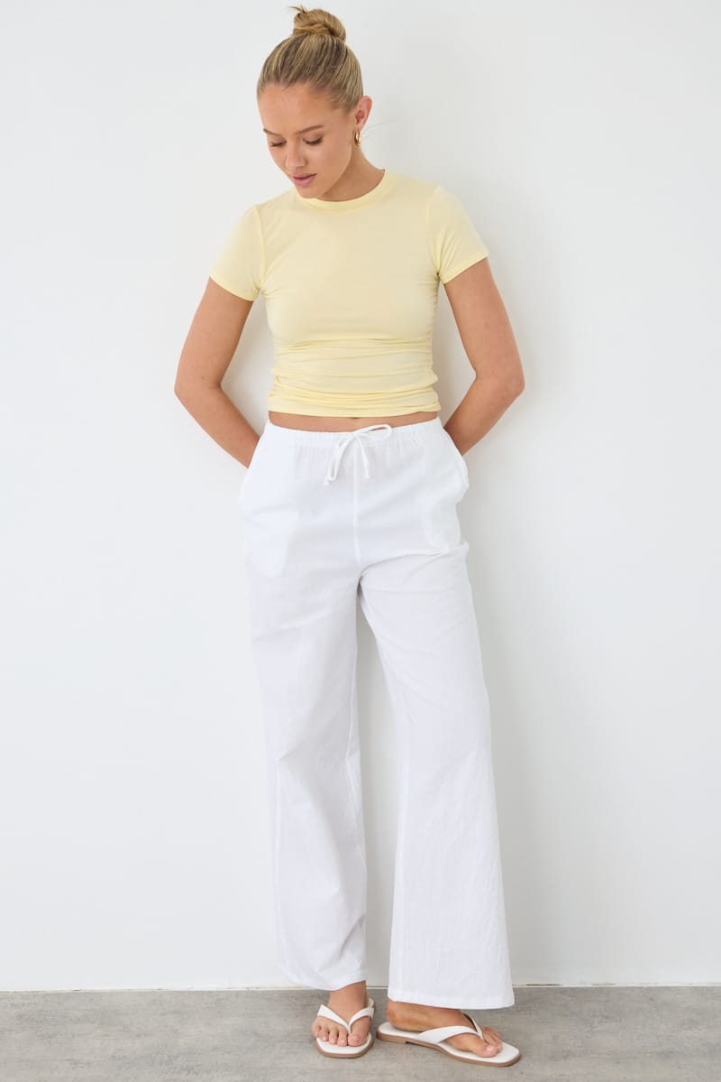 White Wide Leg Pants Elasticated Waist for Ally Fashion