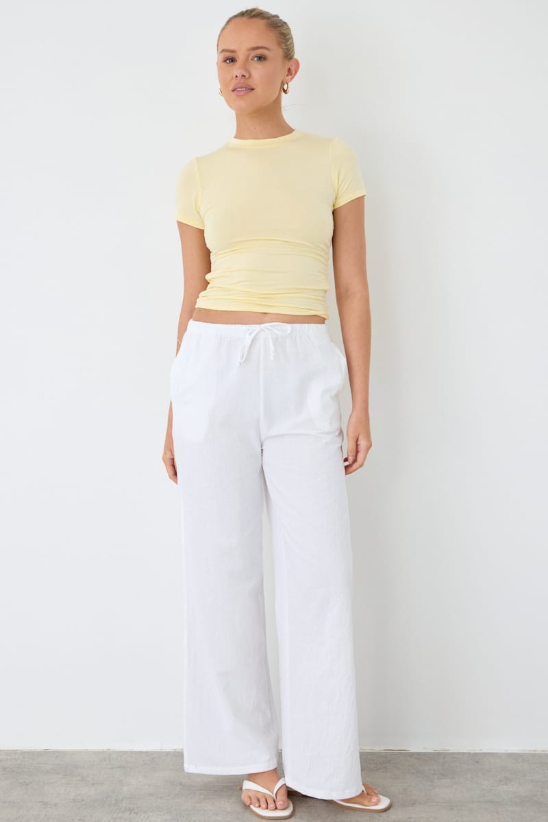 White Wide Leg Pants Elasticated Waist for Ally Fashion