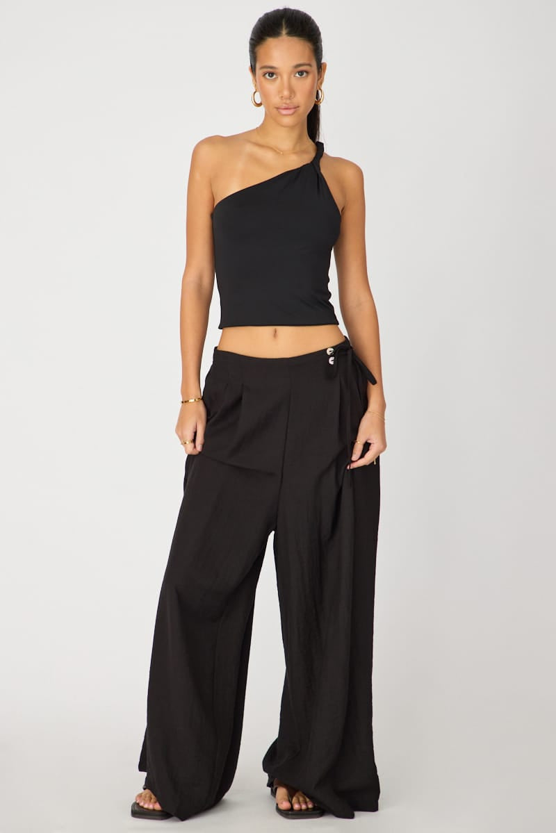Black Wide Leg Pants Side Tie for Ally Fashion
