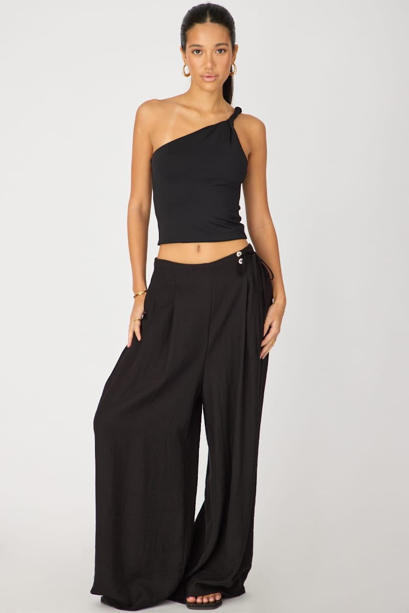 Black Wide Leg Pants Side Tie for Ally Fashion