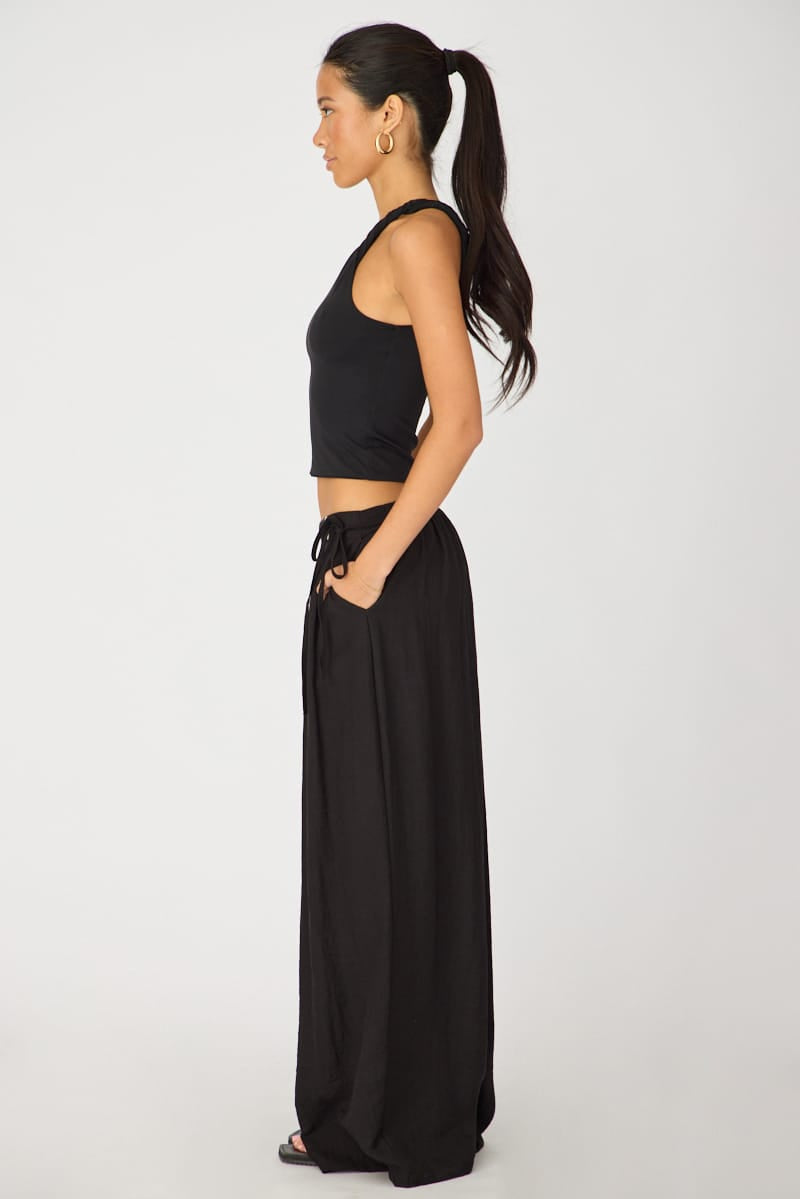 Black Wide Leg Pants Side Tie for Ally Fashion