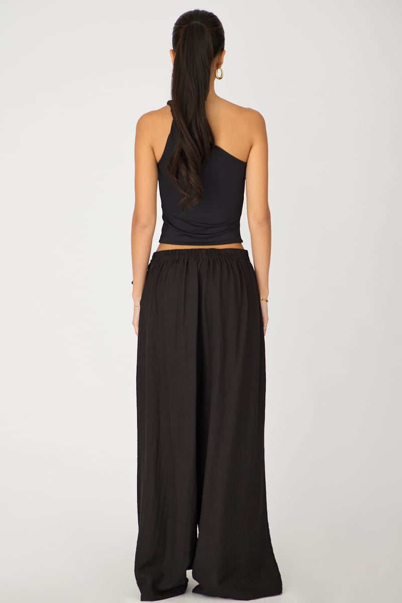 Black Wide Leg Pants Side Tie for Ally Fashion