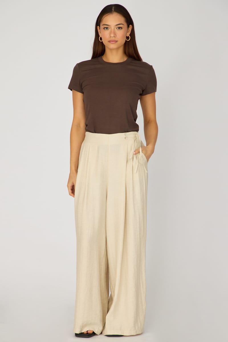 Beige Wide Leg Pants Side Tie for Ally Fashion