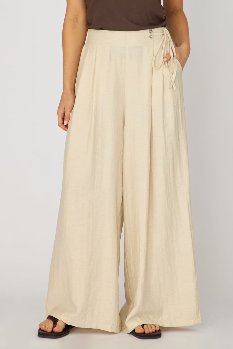 Beige Wide Leg Pants Side Tie for Ally Fashion