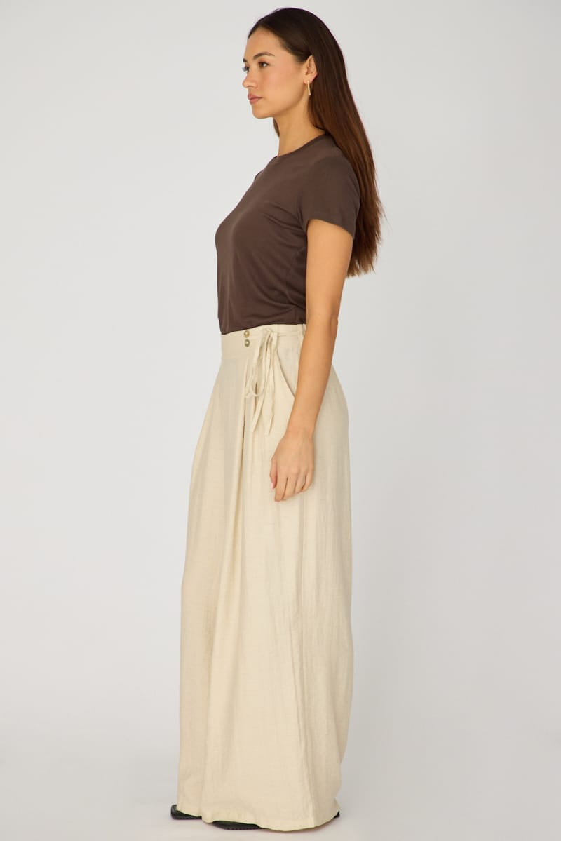 Beige Wide Leg Pants Side Tie for Ally Fashion