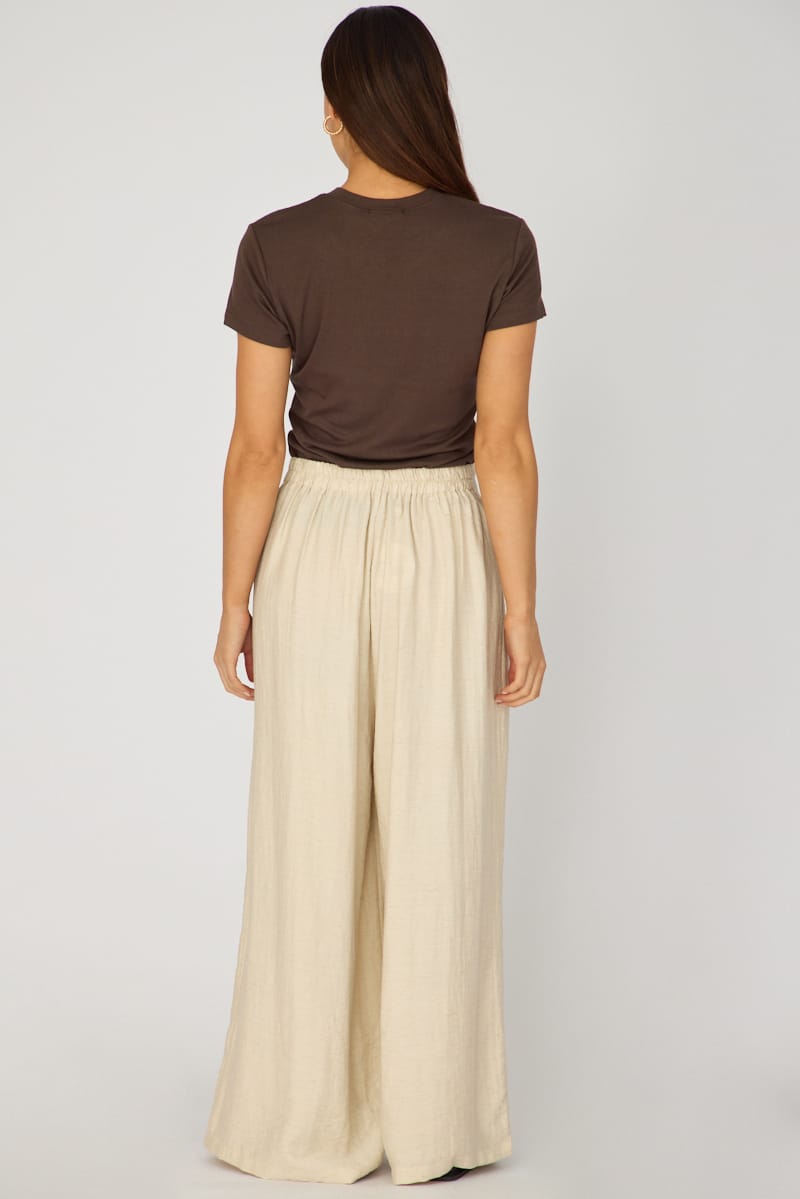 Beige Wide Leg Pants Side Tie for Ally Fashion
