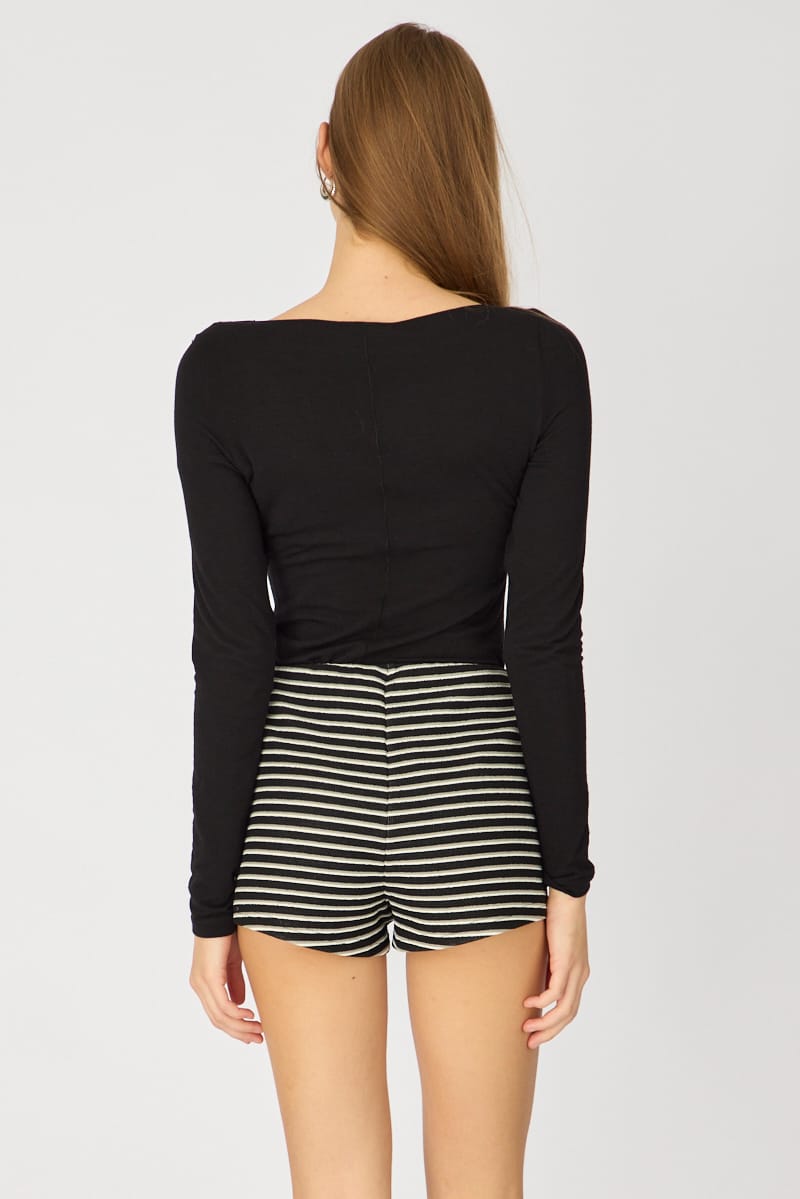 Black Stripe Mid Rise Shorts for Ally Fashion