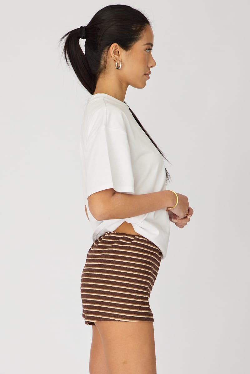Brown Stripe Mid Rise Shorts for Ally Fashion