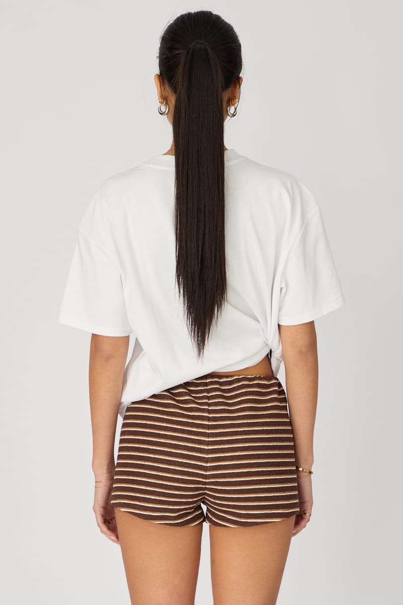 Brown Stripe Mid Rise Shorts for Ally Fashion