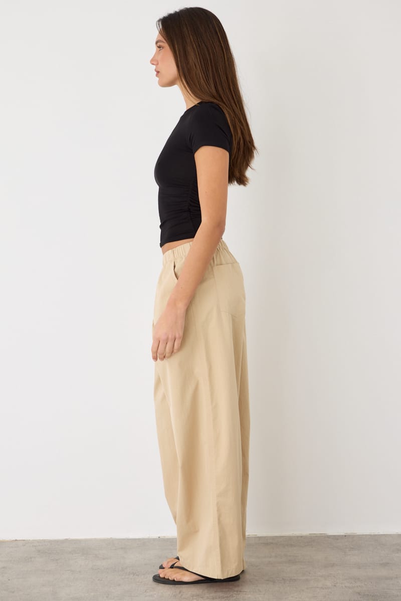 Beige Wide Leg Pants Mid Rise Elastic Waist for Ally Fashion