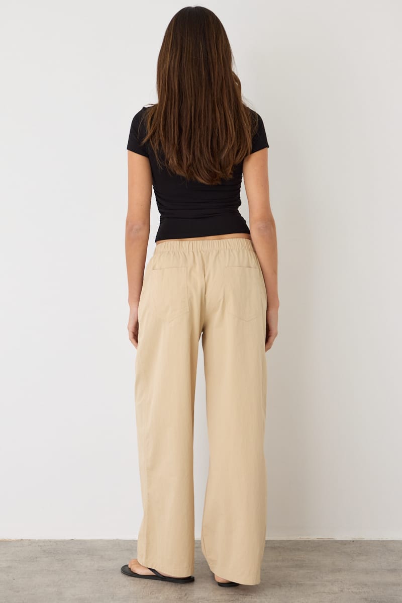 Beige Wide Leg Pants Mid Rise Elastic Waist for Ally Fashion